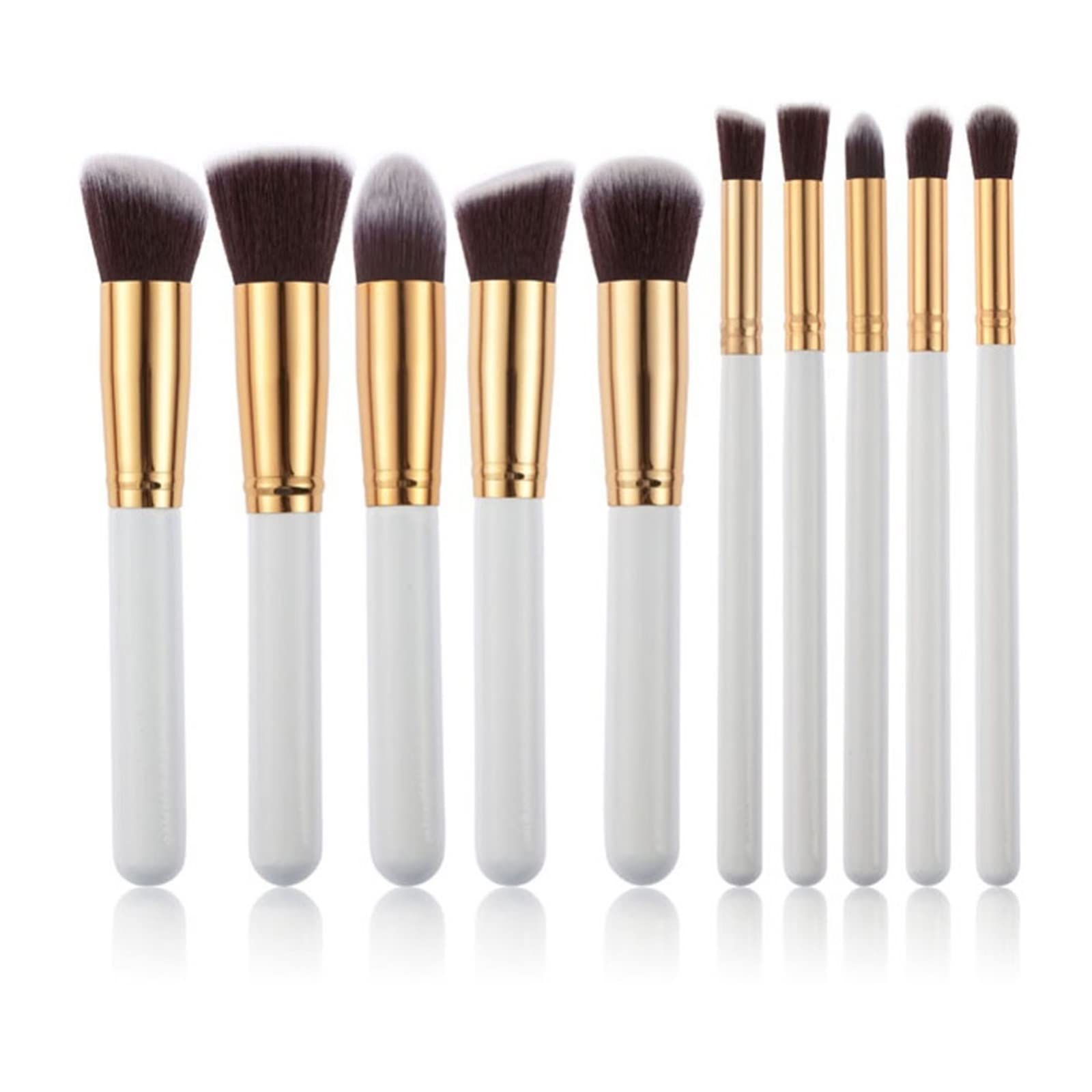 TK Set de 10 Brochas de Maquillaje en Plateado y Dorado - Herramientas para Polvos, Sombras de Ojos y Cosméticos - Mango en Oro Blanco