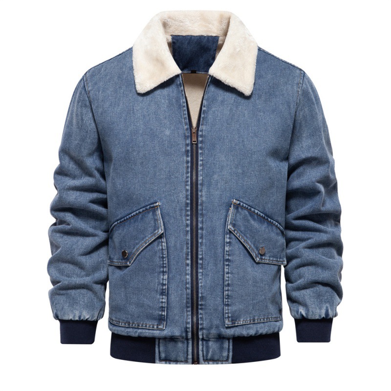 TK Chaqueta vaquera con forro polar para otoño/invierno, top vaquero informal lavado, chaqueta de algodón gruesa para hombre