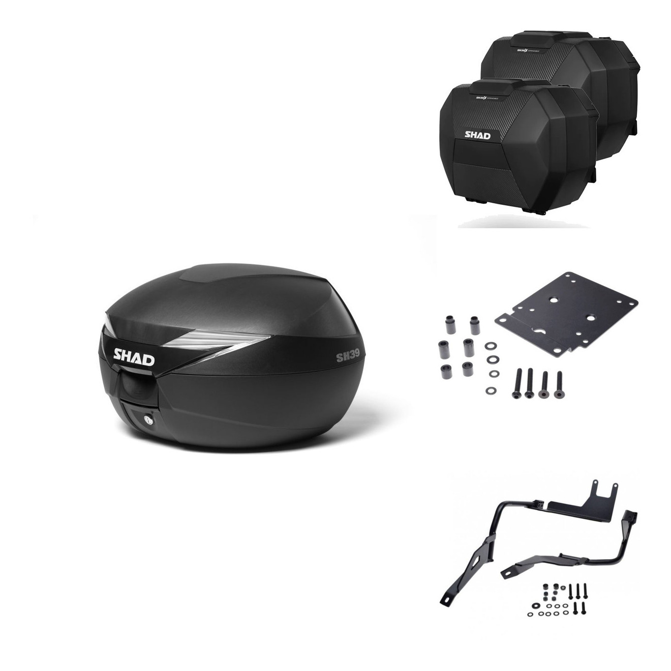 Tudetic Sh38x Carbon Cases + 3P Frame + Kit-573883 for Motorcycle, ABS plastic, lockable side liner compatible with BMW F650GS, F700GS, F800GS 2008-2018, perfect for helmet storage and expandable saddle.