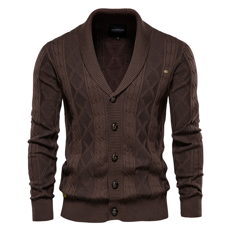 TK Cárdigan de manga larga con cuello en V para hombre, suéter grueso para hombre, cárdigan de punto a la moda, chaqueta de estilo japonés