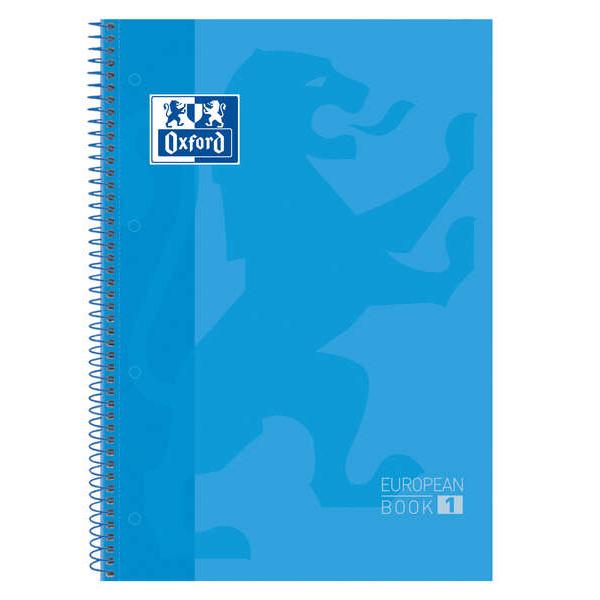 Oxford europeanbook 1 cuaderno espiral formato a4+ cuadriculado 5x5mm - 80 hojas - banda de color - tapa extradura brillante - color turquesa