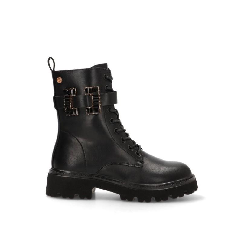 Botin Militar Xti - Mujer - Suela Plana - Modelo 144431 - Color Negro