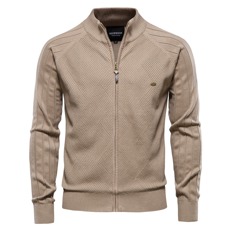 TK Cárdigan de punto para hombre, estilo cárdigan, color liso, solapa, cuello alto, jacquard, informal.