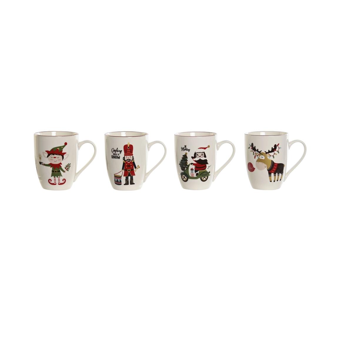 Pack de 4 Tazas Navideñas de Porcelana - Ideal para Café y Leche - Resistente a Microondas y Lavavajillas