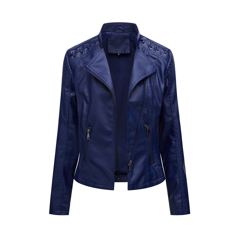 TK Chaqueta de cuero para mujer, estilo corto, corte ajustado, abrigo de cuero ligero, chaqueta de motociclista para mujer