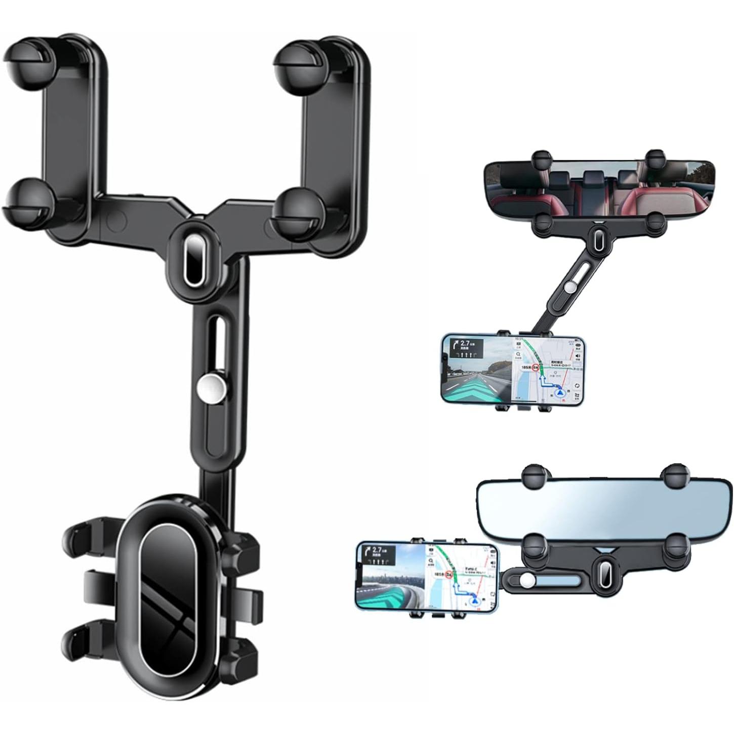 Soporte para teléfono con Espejo remoto, Soporte para Navegador Ajustable, Soporte Universal para teléfono móvil para Automóvil Giratorio y retrácthil de 360 °
