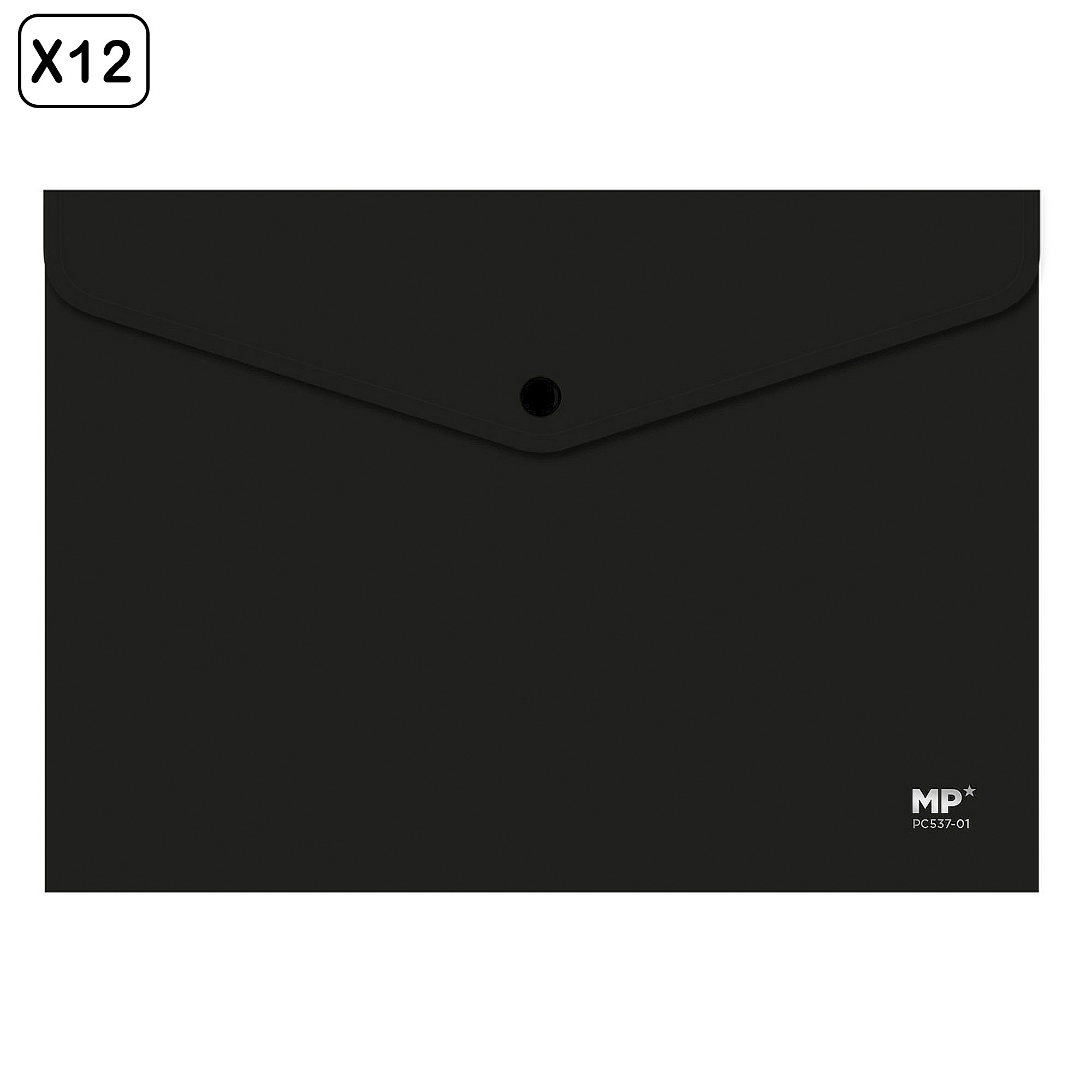 DAM PACK 12 UNIDADES CARPETA SOBRE CIERRE BOTÓN A4 NEGRO 33x23,7x0,8 Cm. Color: Negro