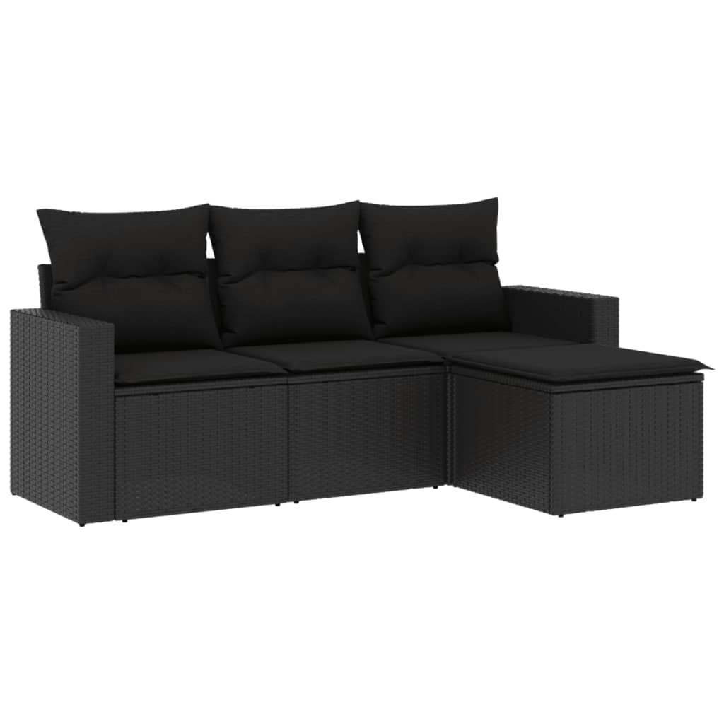 Vidaxl Set de Sofás de Jardín 4 Piezas y Cojines Ratán Sintético Negro - Incluye Asiento Central