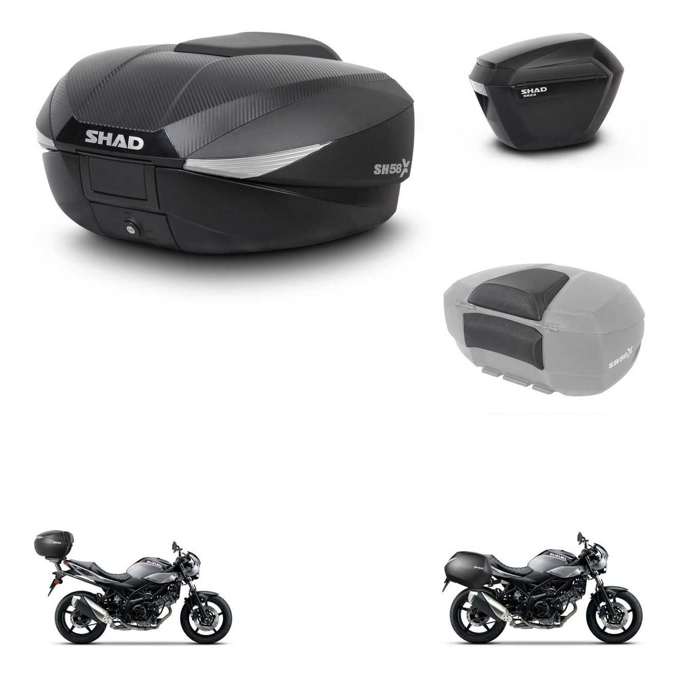 Maletas Laterales + Baul Trasero + Respaldo De Pasajero + Herraje 3P + Herraje Montaje Sh58x Sh23 KIT-260579
