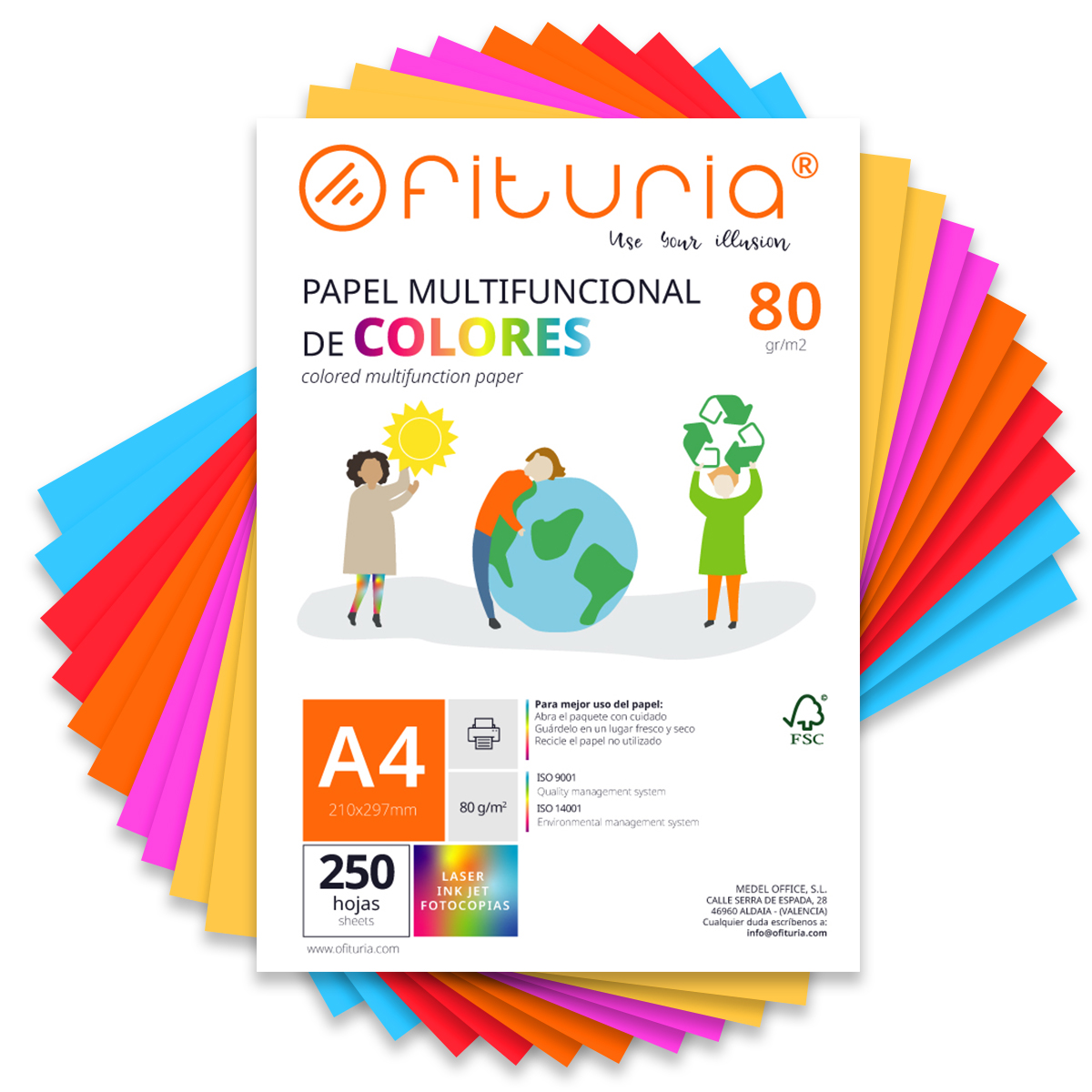 Folios de Colores, Packs de Hojas A4 80gr – Papel de Colores para Manualidades, Impresora, Scrapbooking – Folios Colores – Ideal Origami, Papiroflexia, Oficina y Escuela