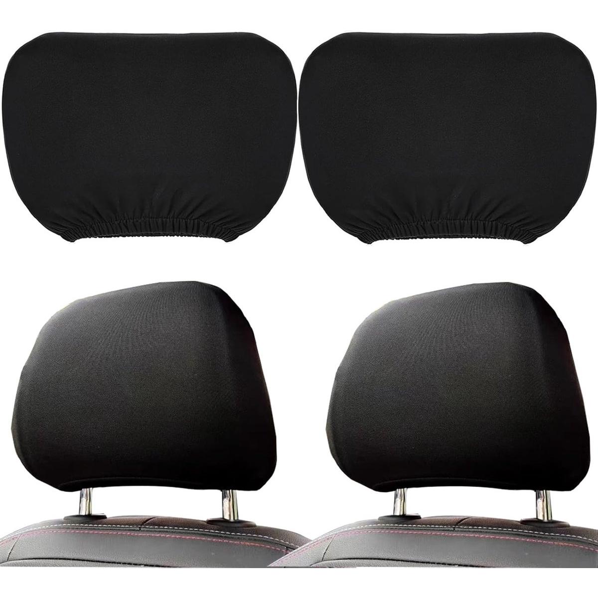Juego de fundas para reposacabezas de coche - Negro - Juego de 2 fundas para reposacabezas de asientos de coche - Universal - Lavable - Accesorios para coche - Accesorios para el interior del coche - Fundas protectoras para asientos de coche - Resistente