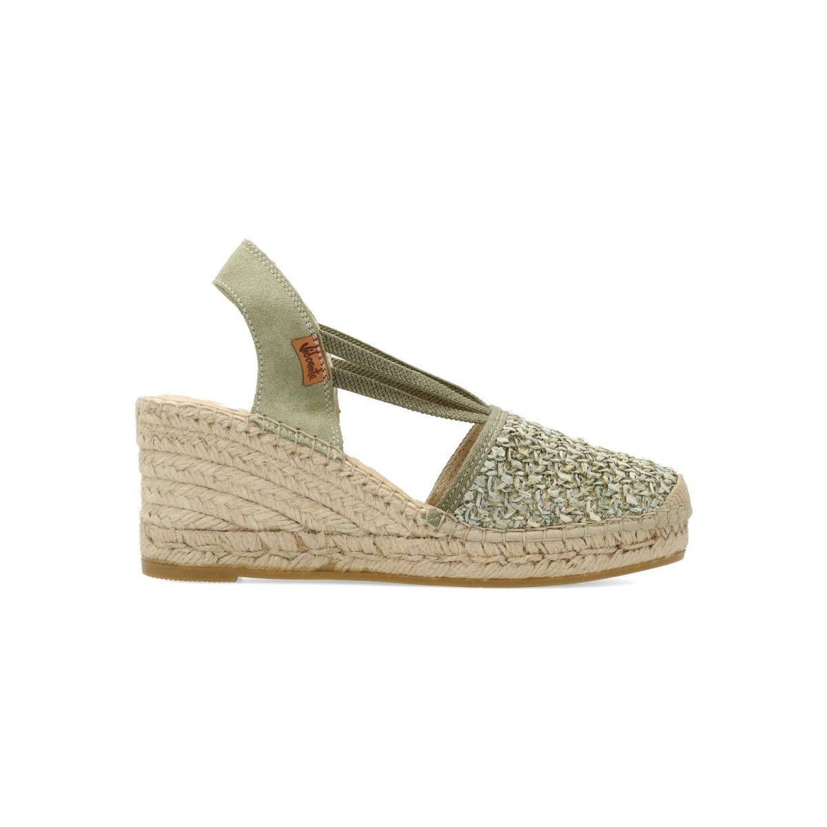 Vidorreta - Sandalias de mujer Valenciana yute con elásticos, cómodas y con puntera reforzada, suela de yute natural sobre goma, altura cuña 7 cm, color kaki