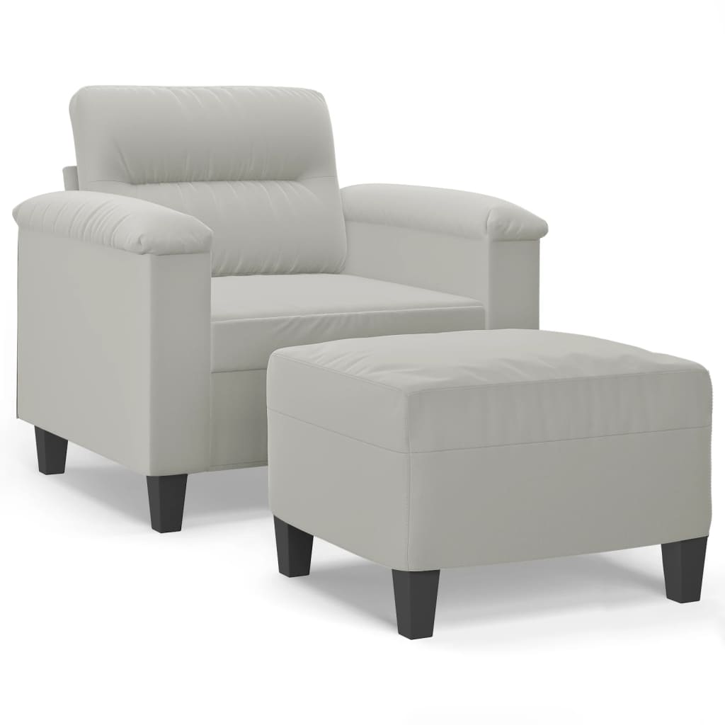 vidaXL Sillón con taburete tela de microfibra gris claro 60 cm