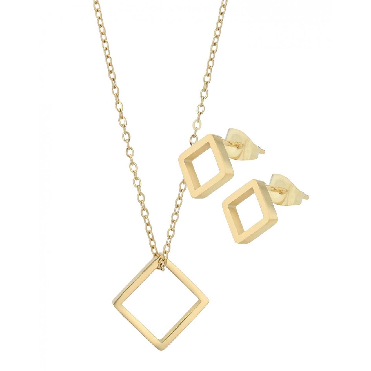 Akzent® Conjunto Pendientes + Collar Dourados em Aço Inoxidável 0085
