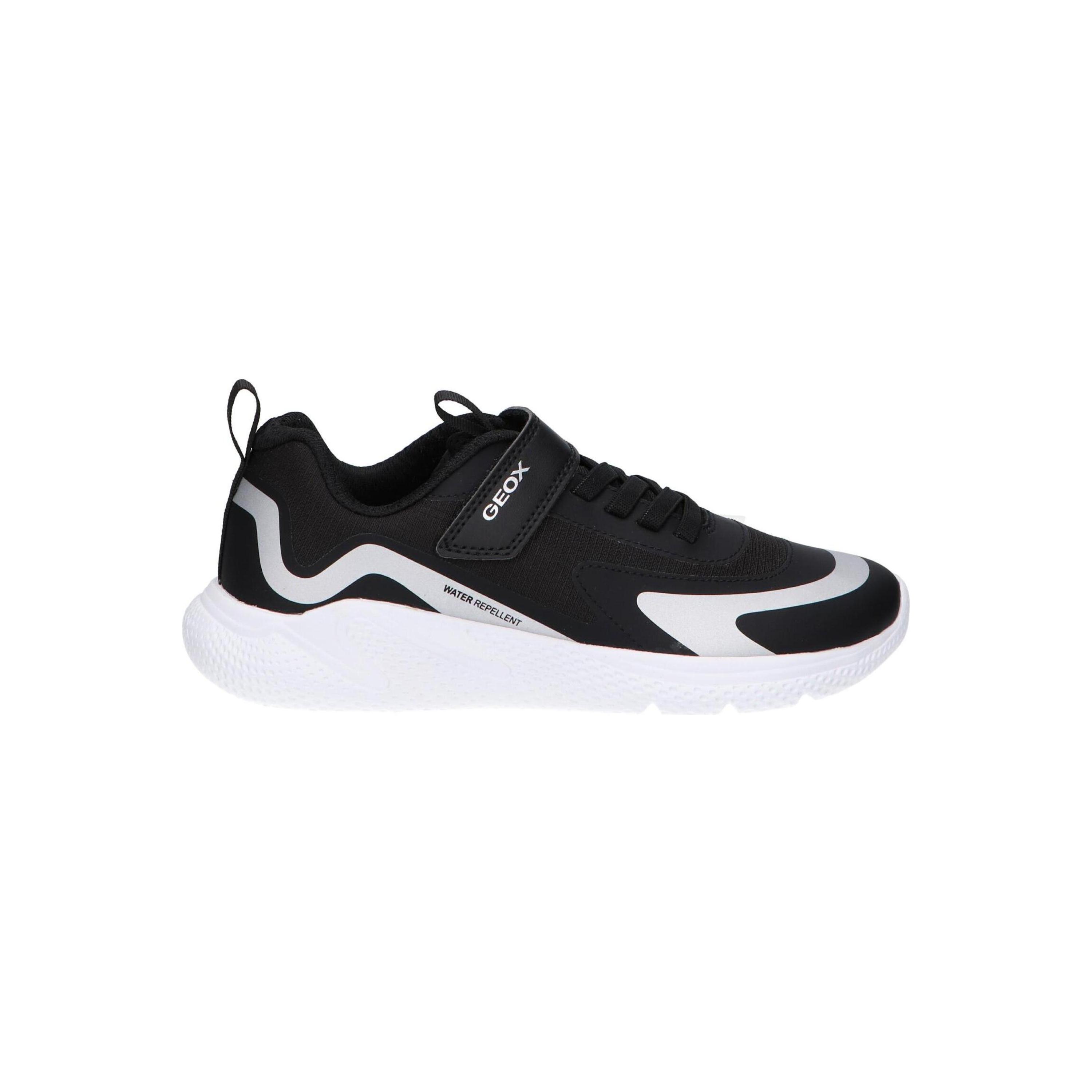 Geox black casual sneakers for girls made of synthetic leather, with textile lining, rubber sole, and round toe design; perfect girl's sneakers for everyday wear and sports, ideal for active children.