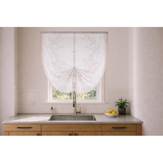 Cortina Cocina de Visillo Translúcido con Diseño Floral y Cinta Ajustable, 2 Tamaños (90*140 cm y 140*140 cm), Varios Estilos a Elegir, Cortina de cocina de visillo estampado 100% Poliéster. ✅ Envíos a España en 48/72h