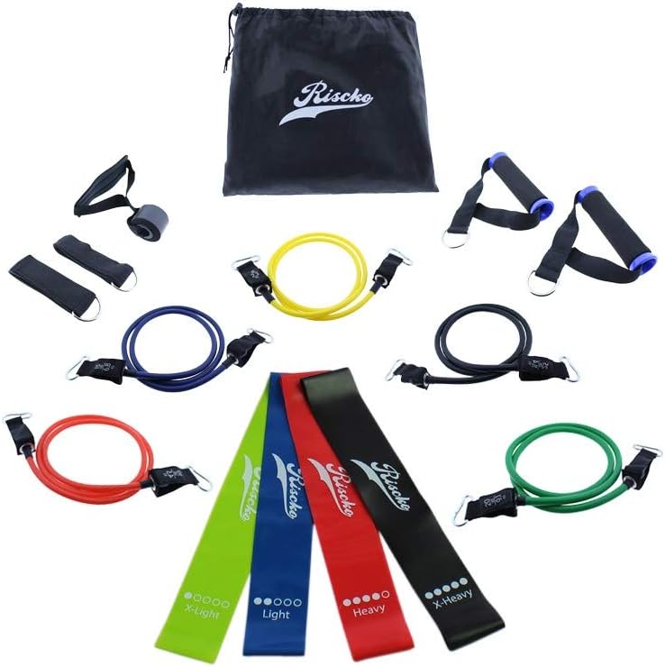 Wonduu Pack 5 Bandas Elásticas + 2 Agarradores + 2 Anclajes + 4 Bandas Elásticas + 1 Enganche para la Puerta 5 Niveles Resistencia. Bandas Elásticas Fitness Musculación Yoga Pilates