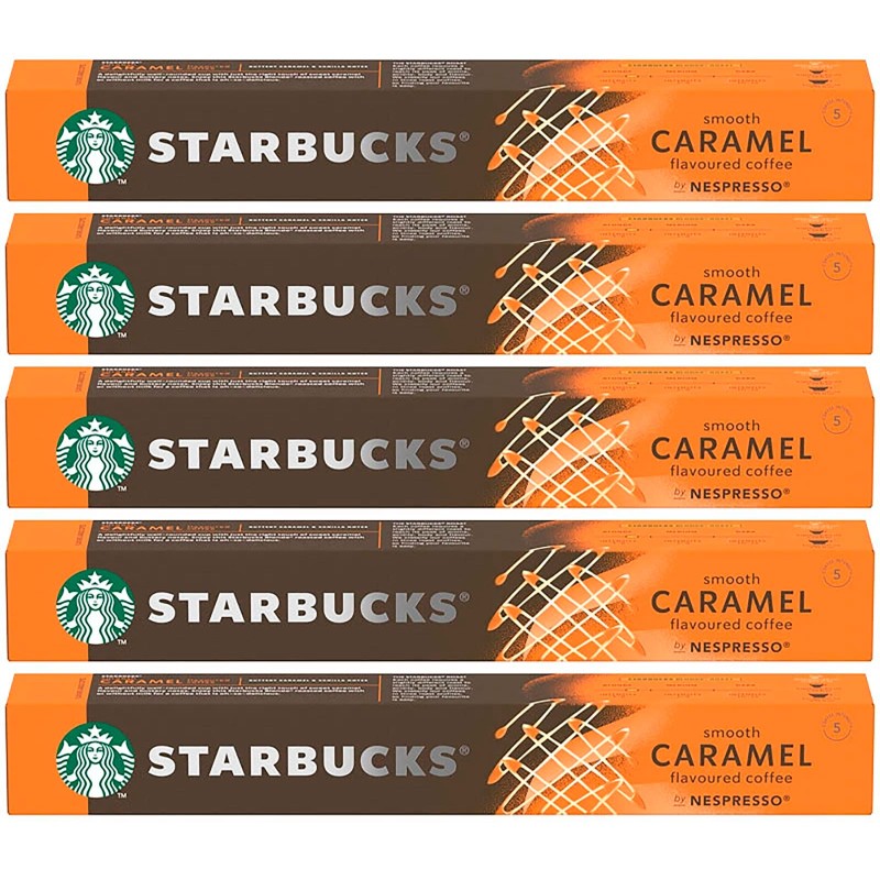 Nestlé Nespresso Starbucks - 5 Cajas de 10 Cápsulas de Espresso Caramel - Café con Caramelo de Alta Calidad