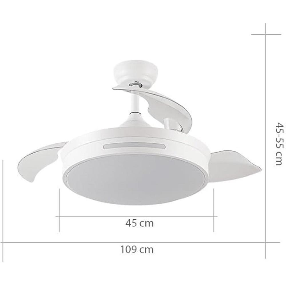 Ventilador de Techo Retractil DC 59w Micenas Blanco 4 Aspas Transparente. 106 cms diametro Fabrilamp