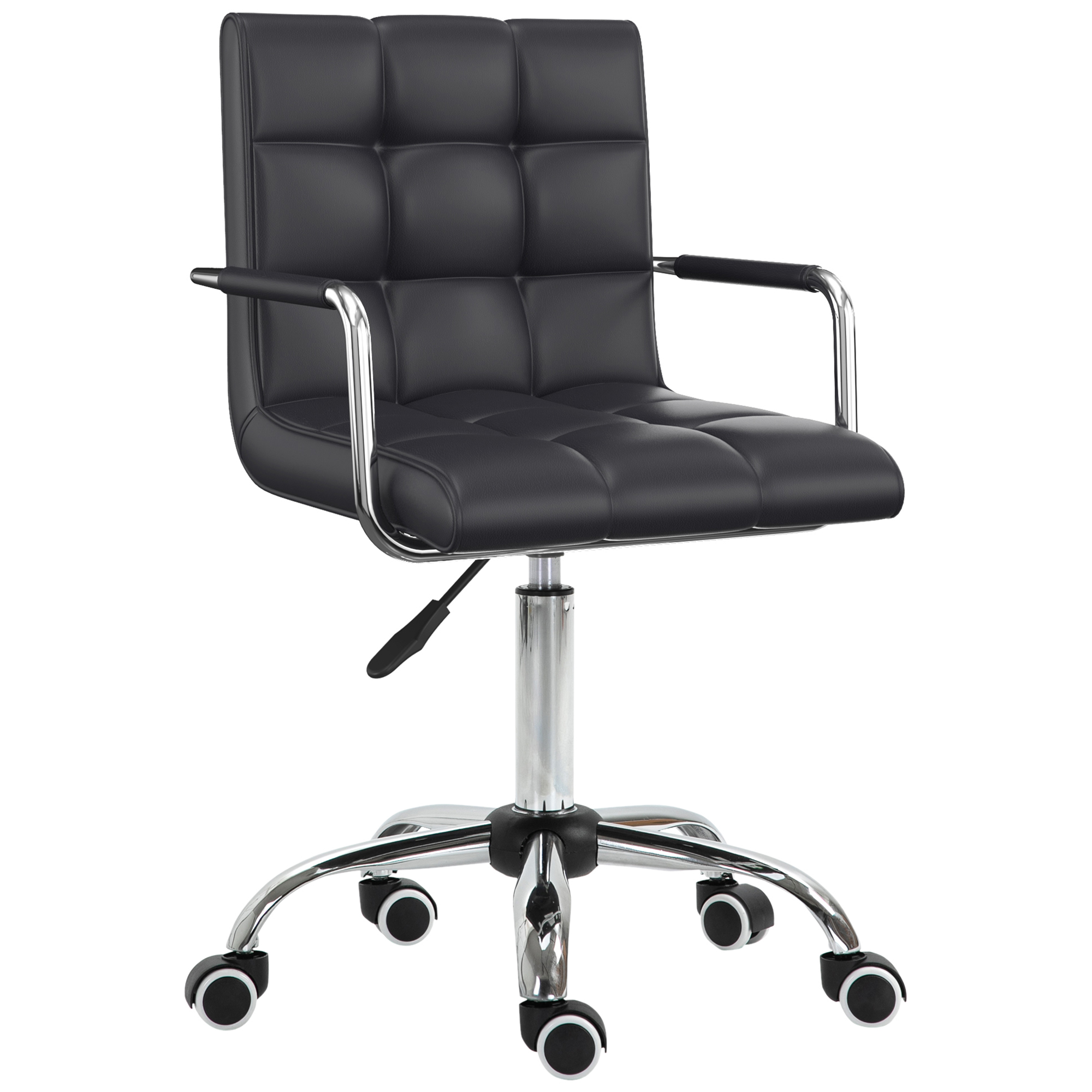 HOMCOM Silla de Oficina Silla Giratoria Taburete cosmético Taburete con Ruedas Taburete de Trabajo Silla ejecutiva Silla de Escritorio Metal PU 52,5 x 54 x 84-99 cm