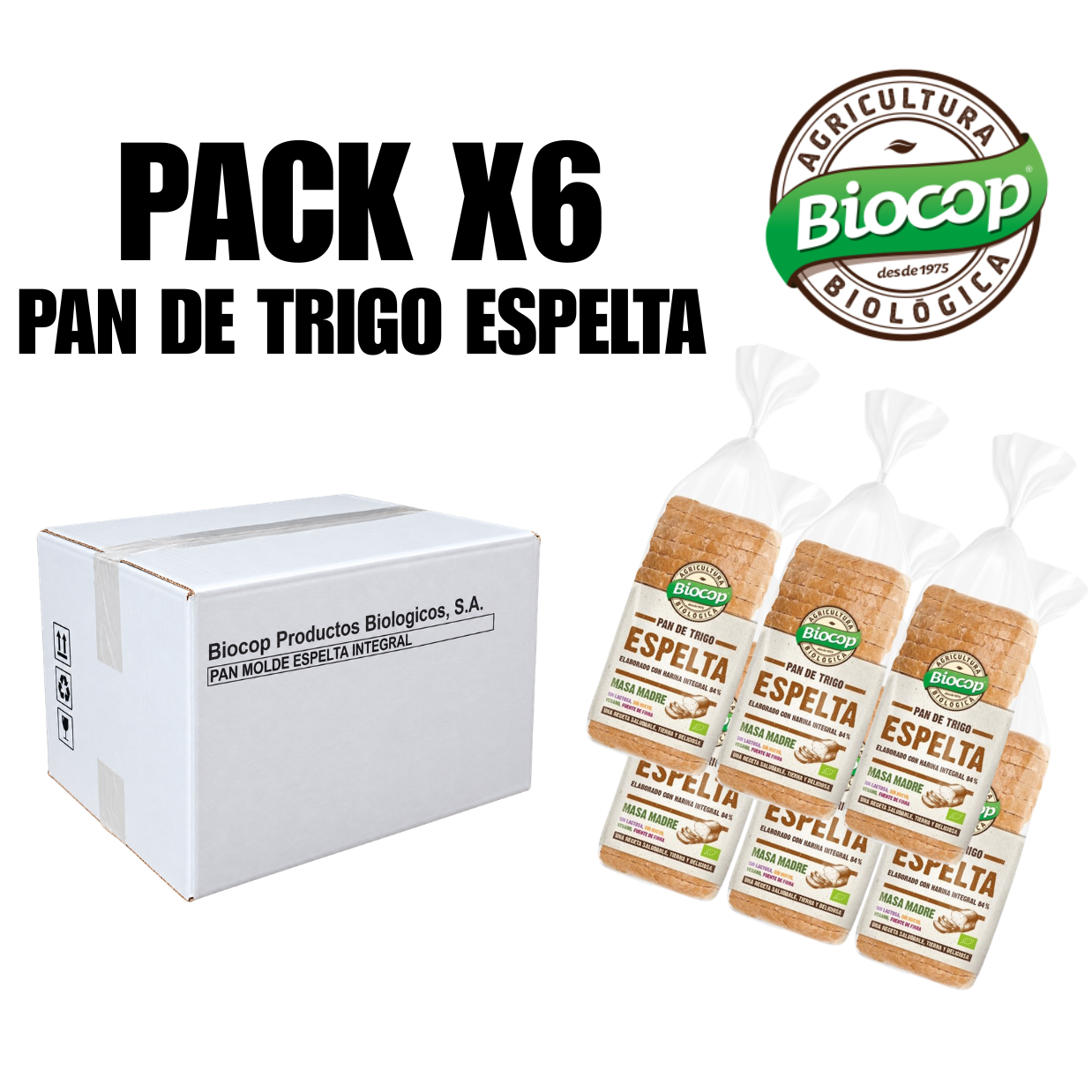 Biocop PACK 6 Pan de Molde de Espelta con Masa Madre BIO 400 g | Pan Ecológico