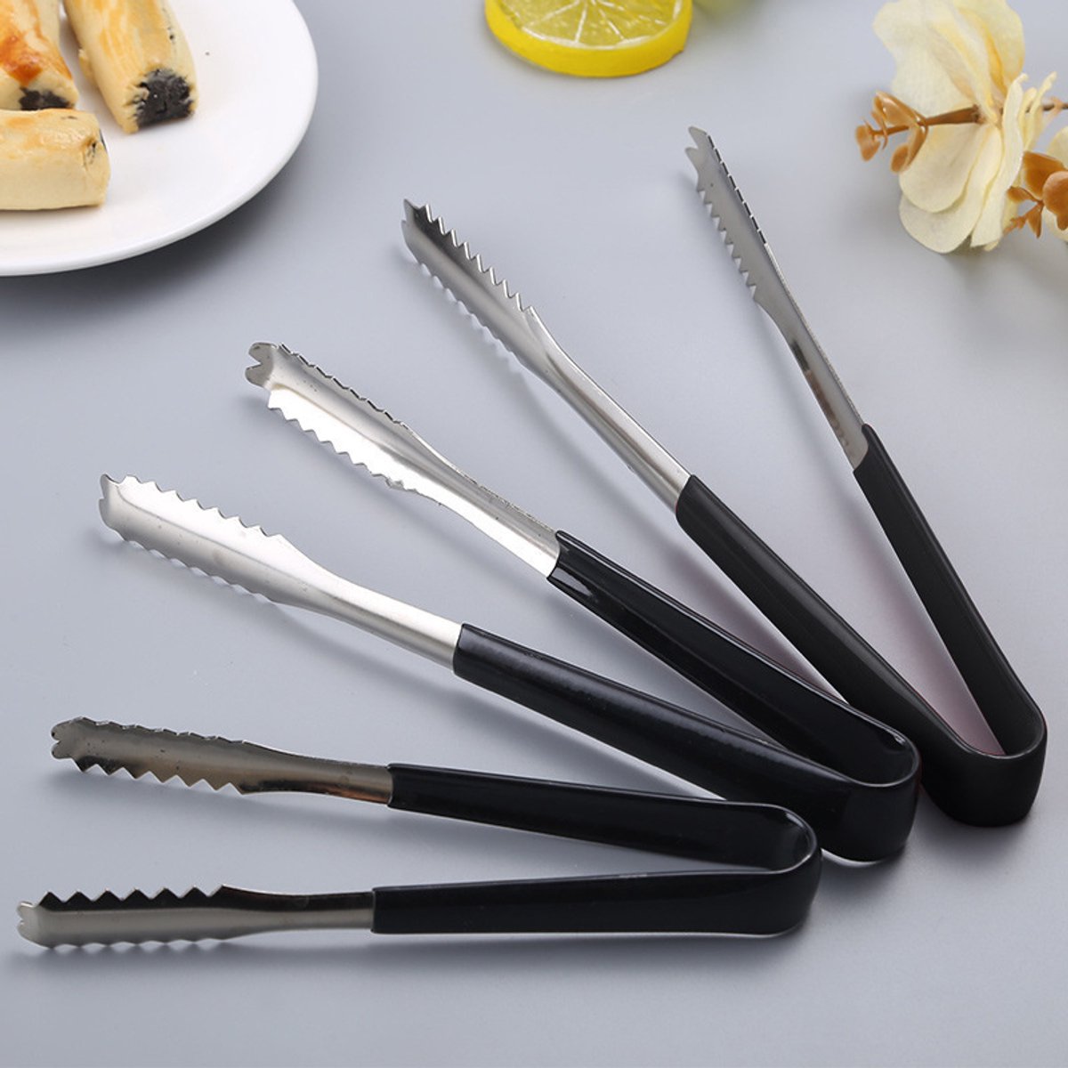Pinzas multifuncionales de acero inoxidable de 12 piezas: pinzas para helado, pinzas para dulces, mini pinzas para servir, pinzas metálicas para alimentos, pinzas de acero inoxidable para helado con pegamento, pinzas para barbacoa. Adecuadas para azúcar,