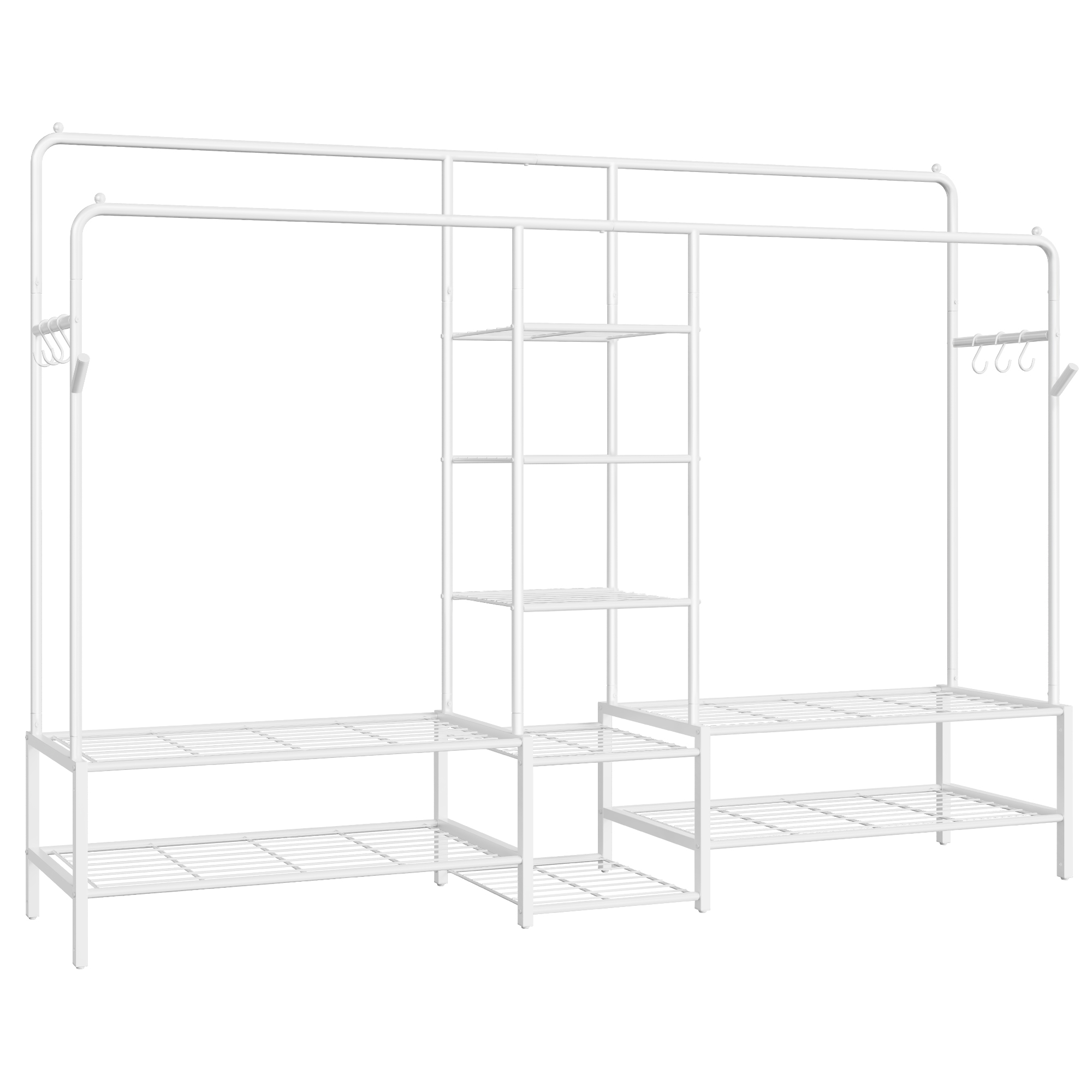 SONGMICS Perchero, Armario Abierto, con 9 Estantes, Estructura de Metal, Barra de Colgar, para Dormitorio, Salón, Entrada, Negro/Blanco