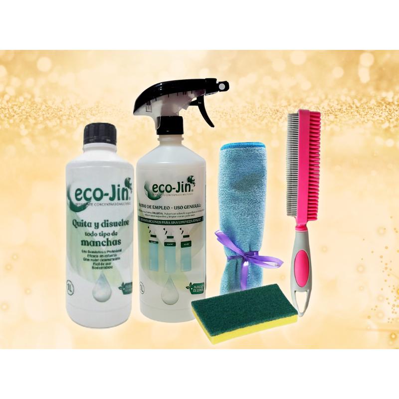 ECO-JIN DETERGENTE EXTRA CONCENTRADO AROMA A ELEGIR + CEPILLO TEXTIL + BAYETA MICROFIBRA + ESTROPAJO CON ESPONJA  - PRODUCTO REVOLUCIONARIO DEL QUE TODO EL MUNDO HABLA