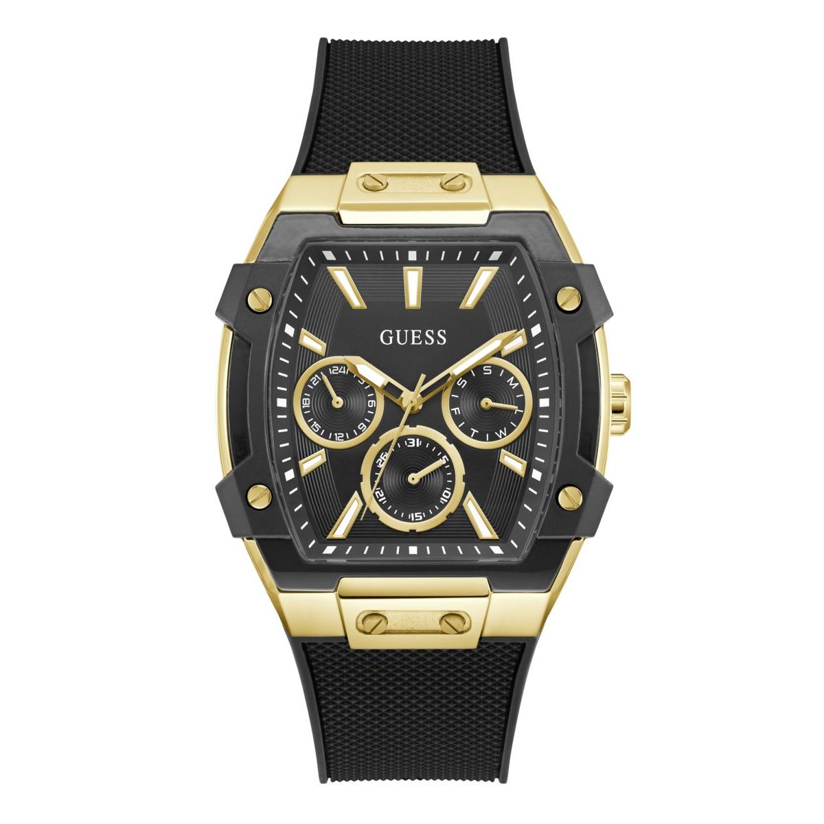 Guess Reloj Hombre Caja De Acero Reciclado, Nylon Pulsera Silicona De Color Negro Resistente Al Agua 5 Atm Gw0956g2
