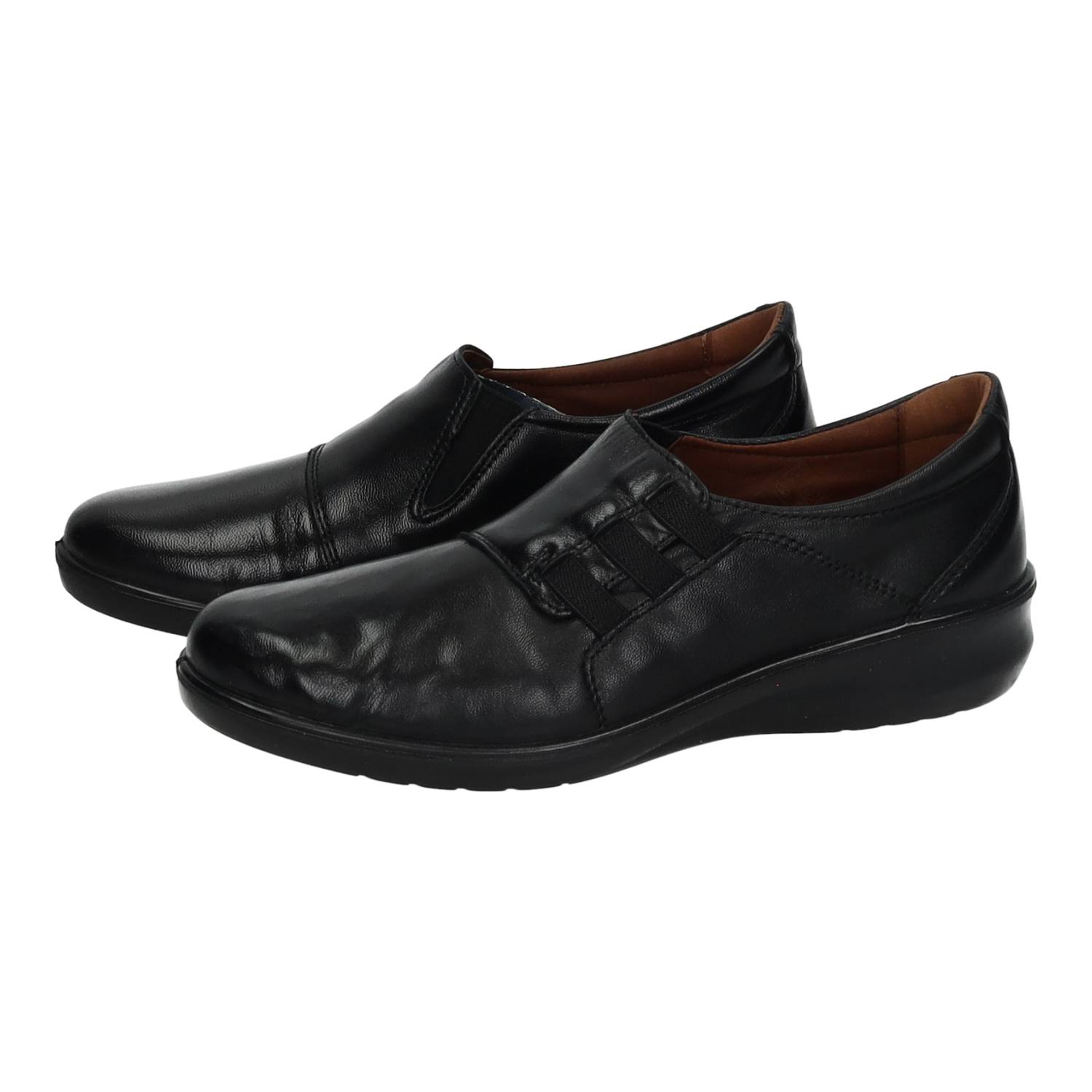 Zapatos Mocasín marca LUISETTI para mujer en color negro. Zapatos de piel 0308, color negro para mujer, marca Luisetti con elásticos laterales, plantilla extraíble, hechos es España