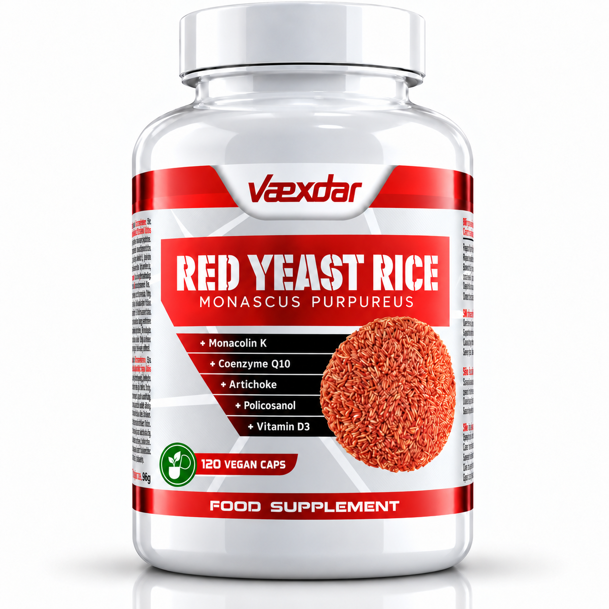 Levadura de Arroz Rojo con Q10 - 120 Cápsulas Vegetales - Levadura Roja de Arroz + Coenzima Q10 + Policosanoles + Extracto de Alcachofa + Vitamina B3 - Red Yeast Rice Vaexdar Supplements