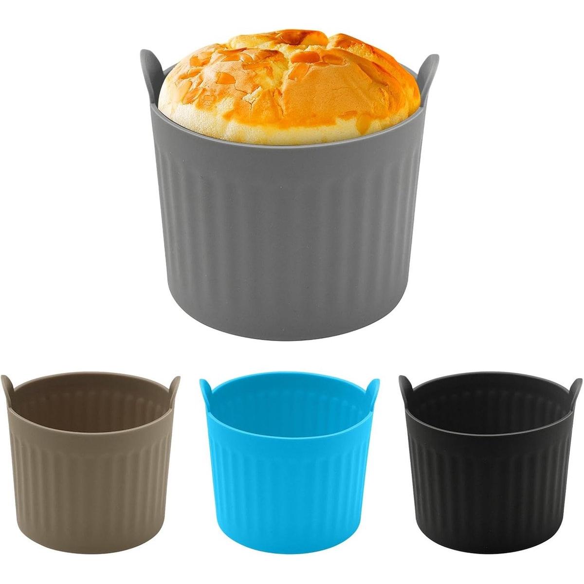 Paquete de 4 moldes para freidora de aire - Moldes de silicona para hornear - Bandejas antiadherentes de fácil desmolde - Moldes grandes para muffins de freidora de aire - 4 colores - Tamaño: 6,6 cm