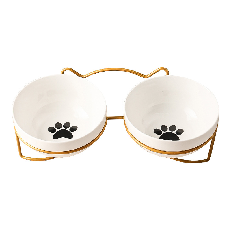 TK Tazón De Cerámica Para Gatos Y Perros 500ML Con Soporte Elevado Alimentos Y Agua Dispensador Accesorios Para Gatos Tazón Doble De Forma Redonda