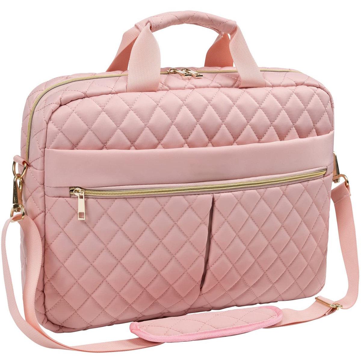 Bolso para portátil - Mujer - Bolso para portátil de 15,6 pulgadas - Bolso de hombro ultraligero - Bolso para ordenador - Viajes de negocios - Bolsos para estudiantes - Bolsos para profesores - Rosa