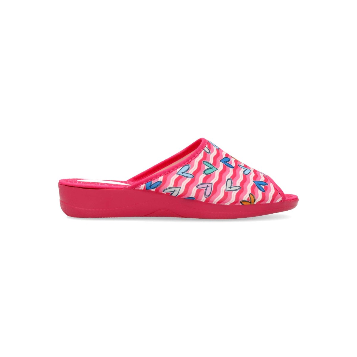 Vanessa Calzados - Zapatillas de casa para mujer modelo Pinki con estampado de corazones multicolor, suela de goma flexible y plantilla acolchada, hecho en España