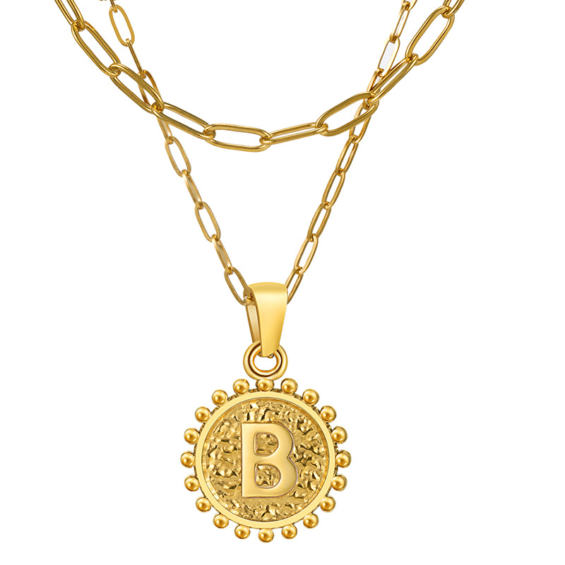 Collar con colgante de acero inoxidable con letra redonda - Joyería única y popular