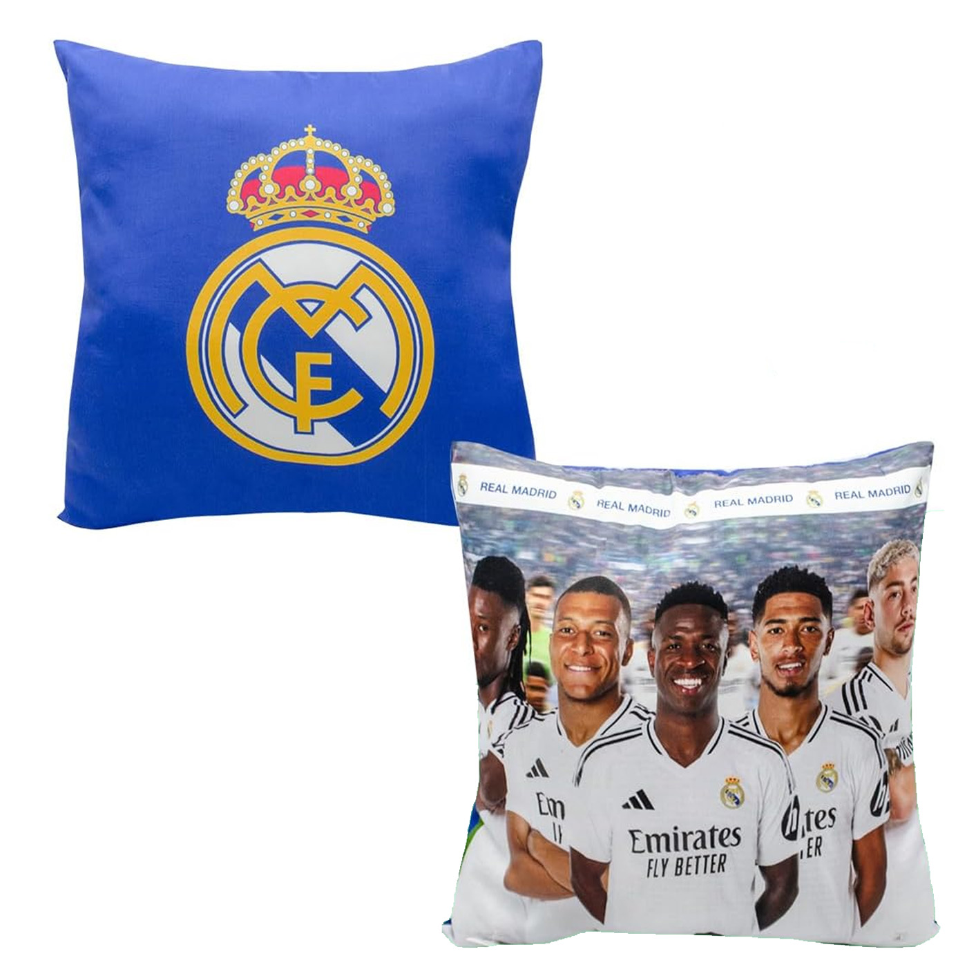 Cojín Real Madrid 40x40cm, Cojín Jugadores Real Madrid con Imagen de Futbolistas del Club, Almohada Decorativa, Regalo Ideal para Fans de Real Madrid, Niños y Adultos, Color Azul