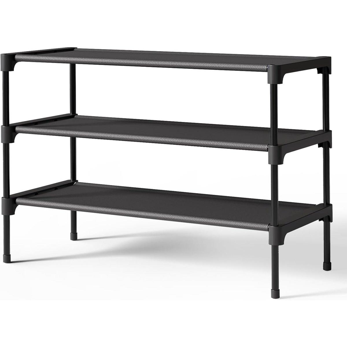 Schoenrek Vilt - Opbergrek voor Schoenen voor Kast, Hal, Garage & Gang - Stapelbaar Schoenenrek - 70cm Breed - 3 Lagen - Zwart - 1 Stuk