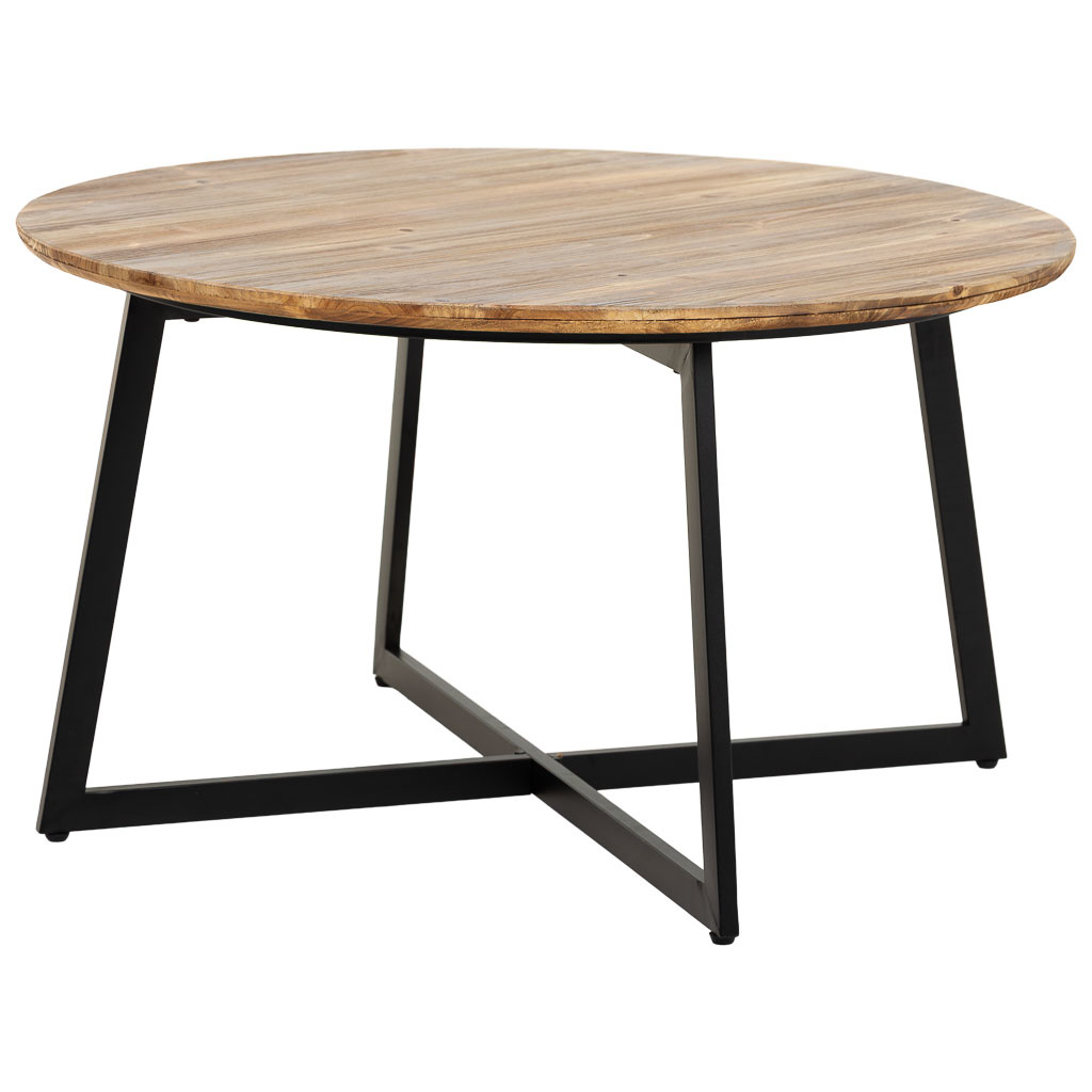 Mesa de centro de metal y madera redonda, marrón Medidas: 80x80x45cm