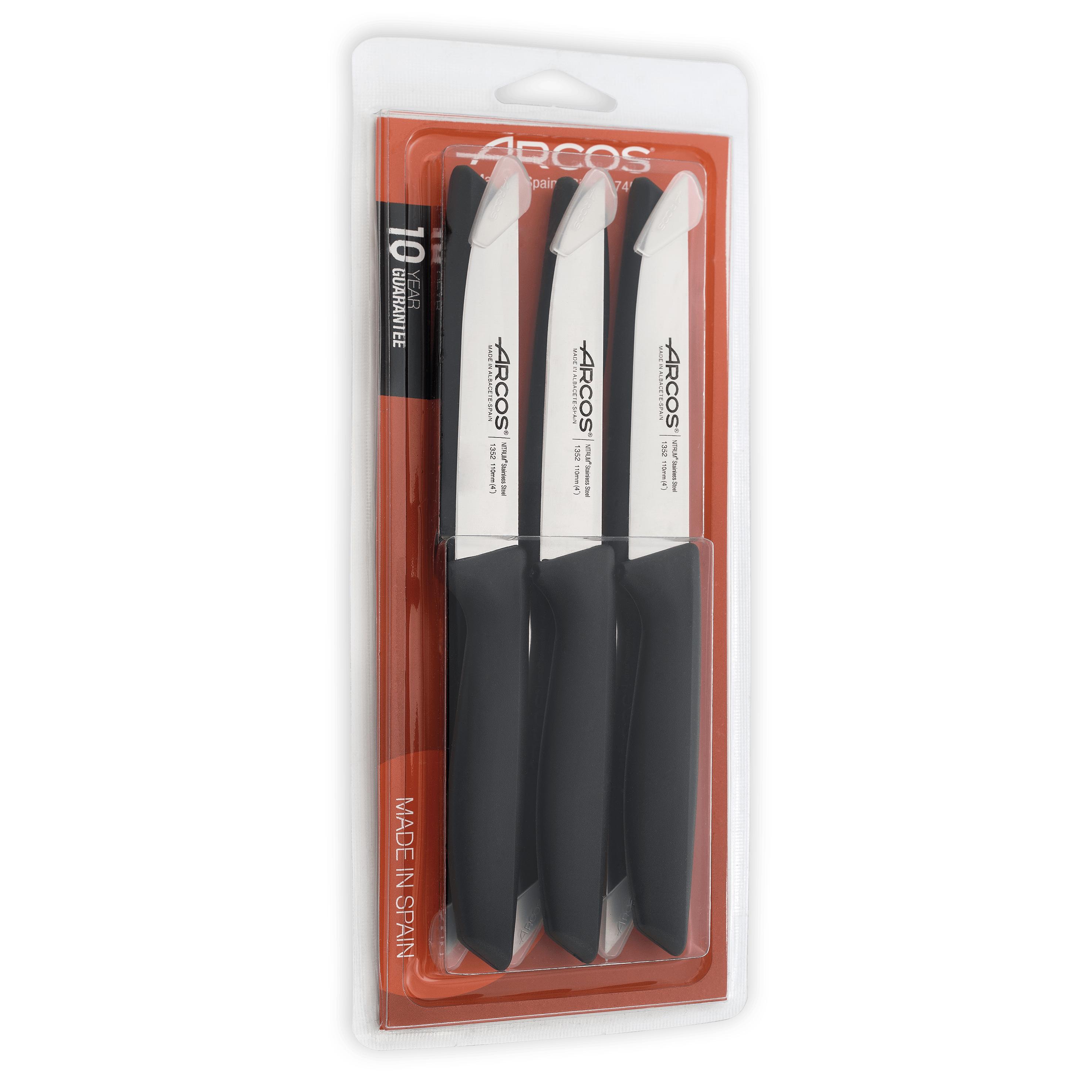 Arcos Juego Cuchillos Acero Inoxidable Nitrum Y Hoja 202 Mm. Cuchillo Profesional Pelar Frutas Y Verduras. Mango Ergonómico Polioximetileno Y Hoja 110