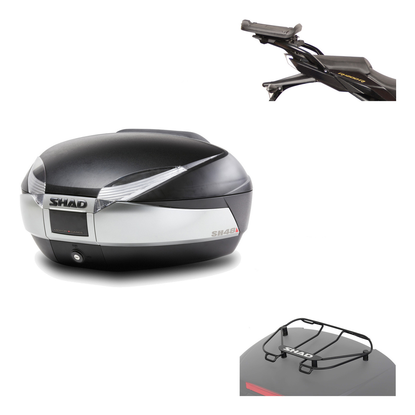 Baul Trasero + Herraje Montaje + Parrilla Portabultos Sh48 Titanium Premium KIT-185971