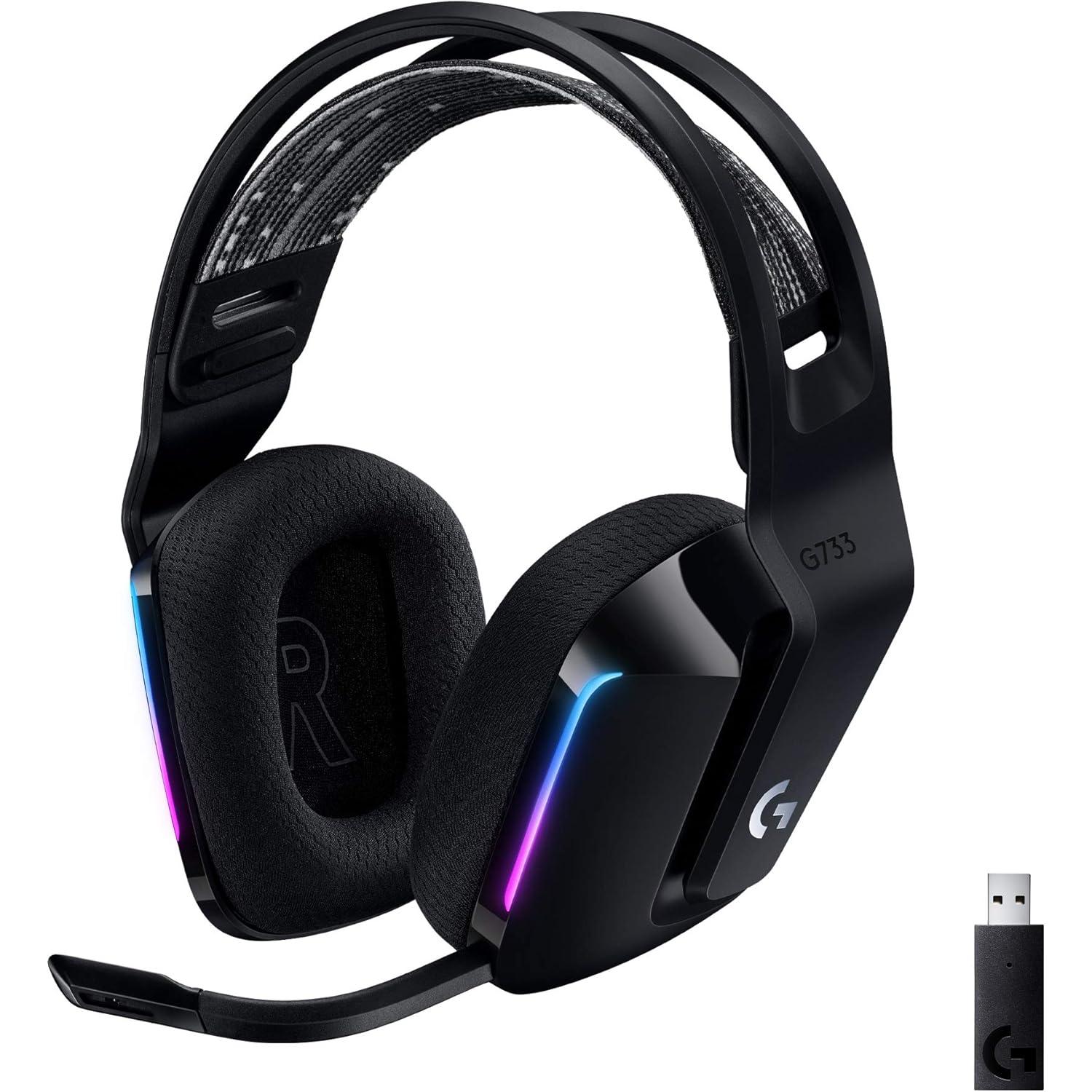 Logitech G G733 Lightspeed Auriculares con Micrófono Inalámbricos para Gaming con Diadema con Suspensión, LIGHTSYNC RGB, Tecnología de Micrófono Blue Vo!CE, Ligeros, 29h de Batería - Negro