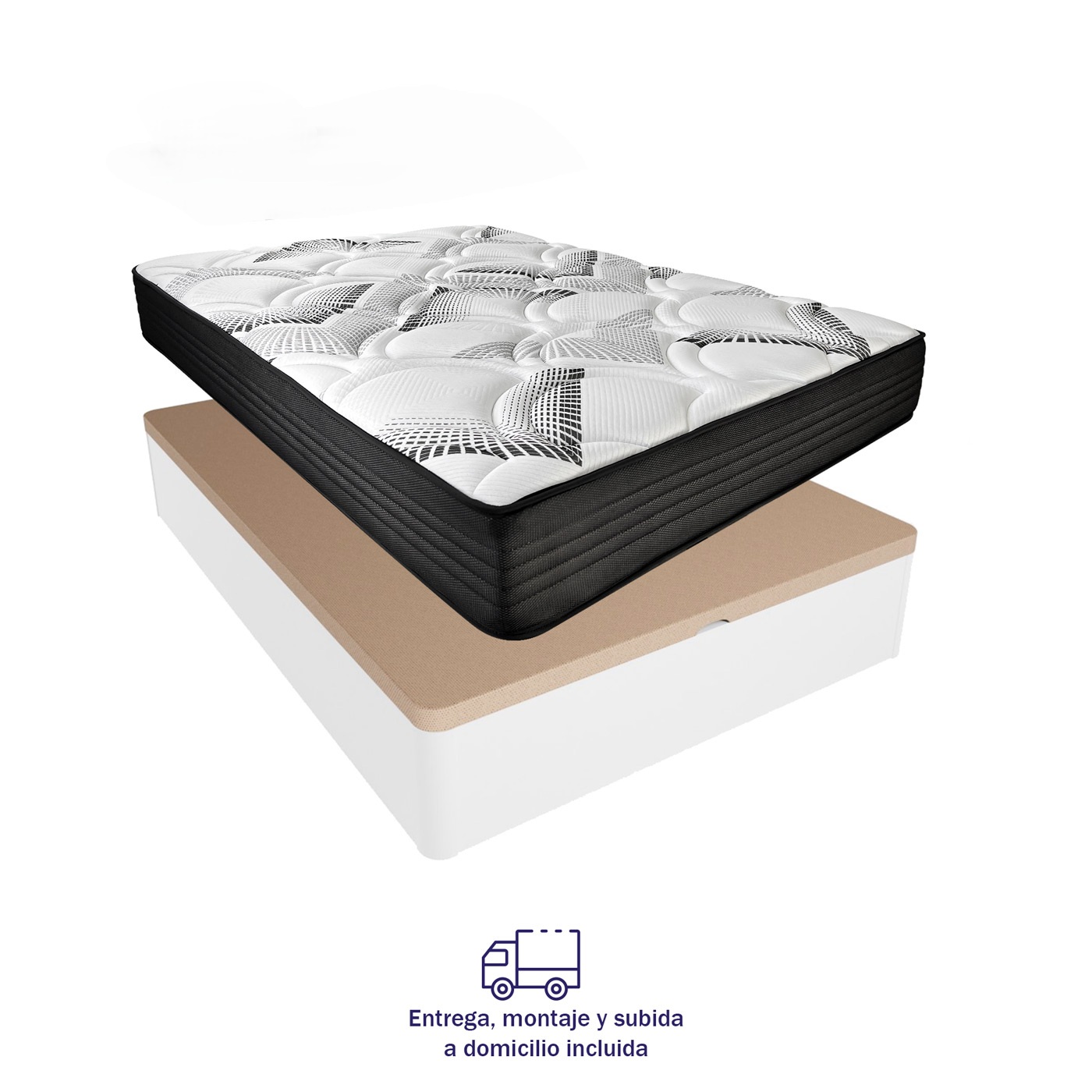Duérmete Online Pack Canapé Abatible Ort- Gran capacidad + Colchón Eco Box Reversible - Viscoelástico - Muelles ensacados (ENVIO Y MONTAJE INCLUIDO) Todo Fabricado en España