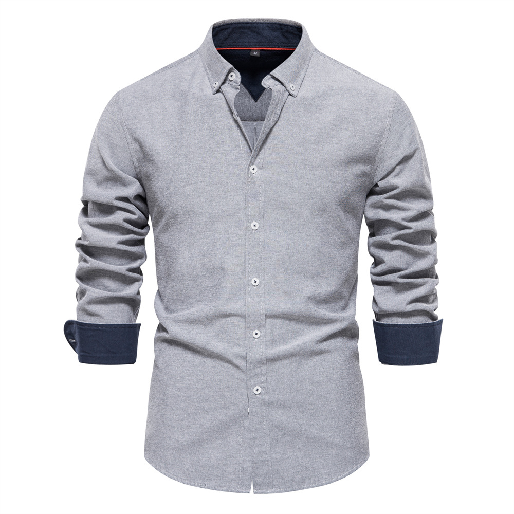 TK 2024 otoño nueva camisa ajustada de tamaño europeo para hombres Casual versátil moda Color sólido manga larga Top ropa para hombres
