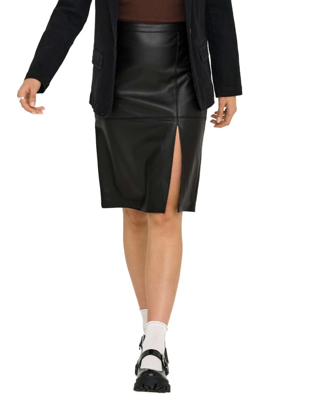 Falda Only Oline negra polipiel hasta la rodilla para mujer