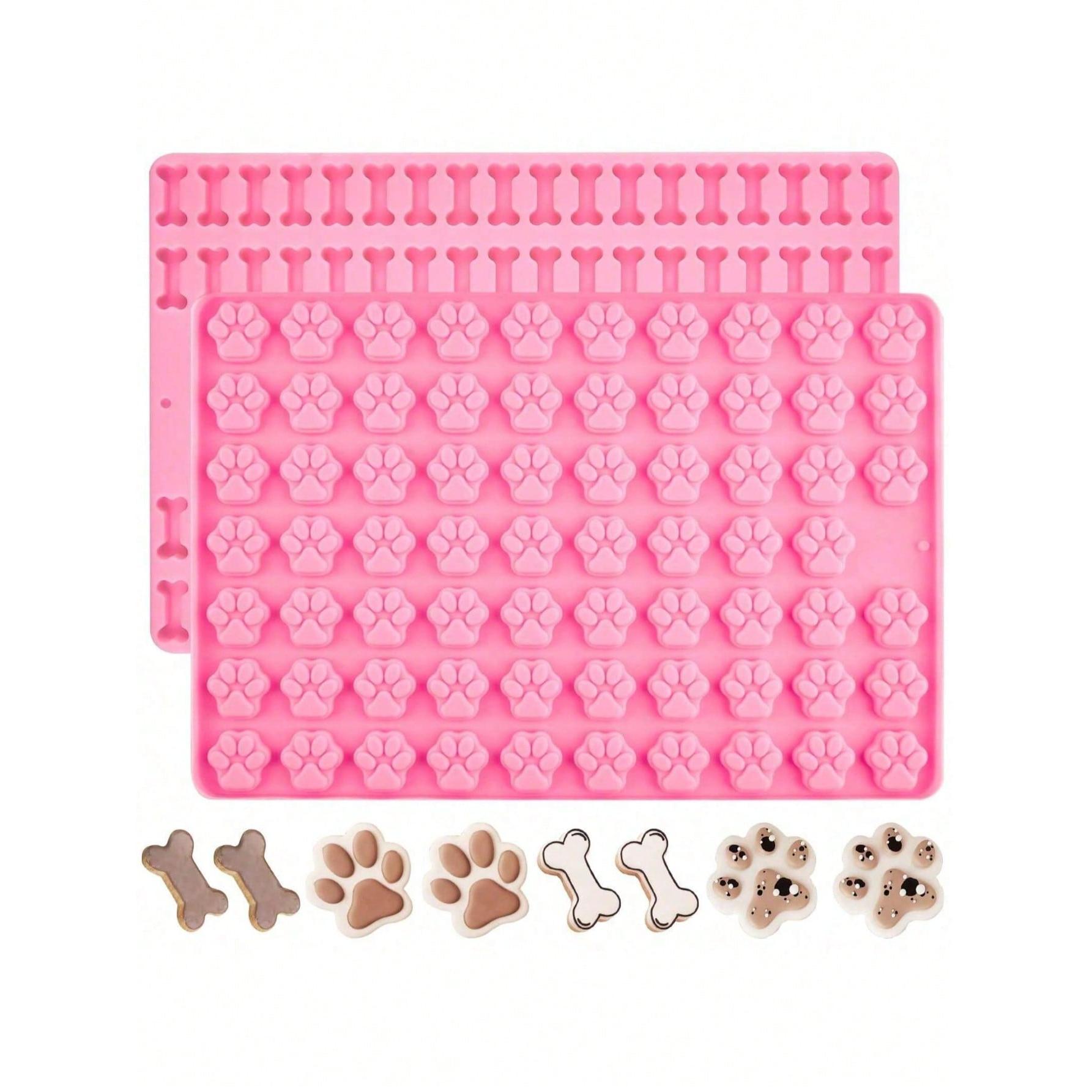 TK Juego de 1 mini molde de silicona que incluye un molde con forma de hueso de perro y un molde con forma de huella de pata para hacer chocolate, gomitas, dulces, galletas, gelatina y golosinas para adiestramiento canino.