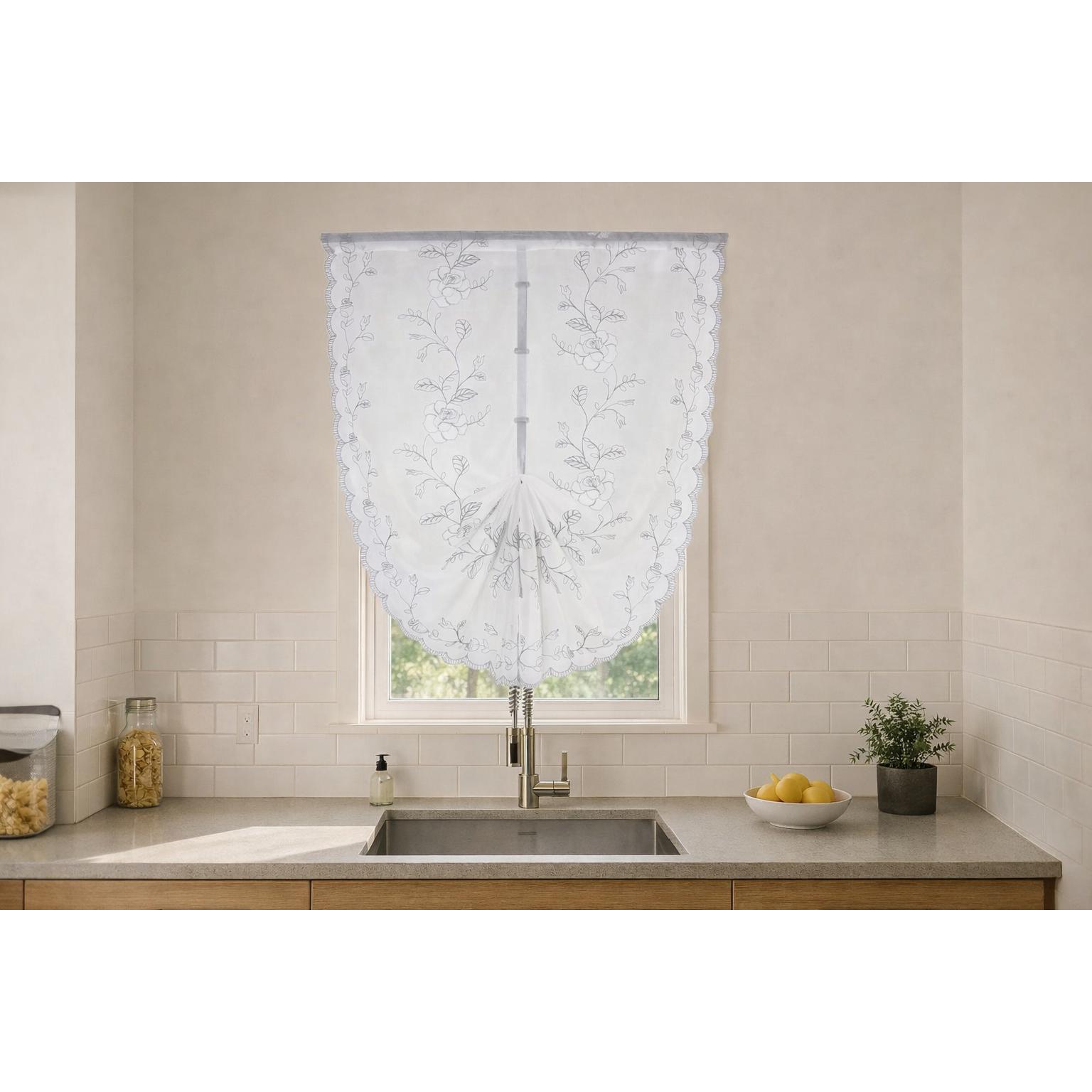Cortina Cocina de Visillo Translúcido con Diseño Floral y Cinta Ajustable, 2 Tamaños (90*140 cm y 140*140 cm), Varios Estilos a Elegir, Cortina de cocina de visillo estampado 100% Poliéster. ✅ Envíos a España en 48/72h