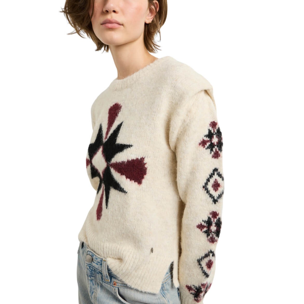 Jersey Con Hombreras Audrey Crema Con Estampado Étnico De