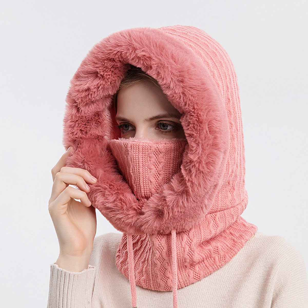 Bivakmuts Dames Multifunctioneel Bivakmuts Skimasker Winter Warm Winddicht Masker Hoed Winter Koud weer Skiën Buitenshuis Motor Berg Kamperen Wandelen, roze