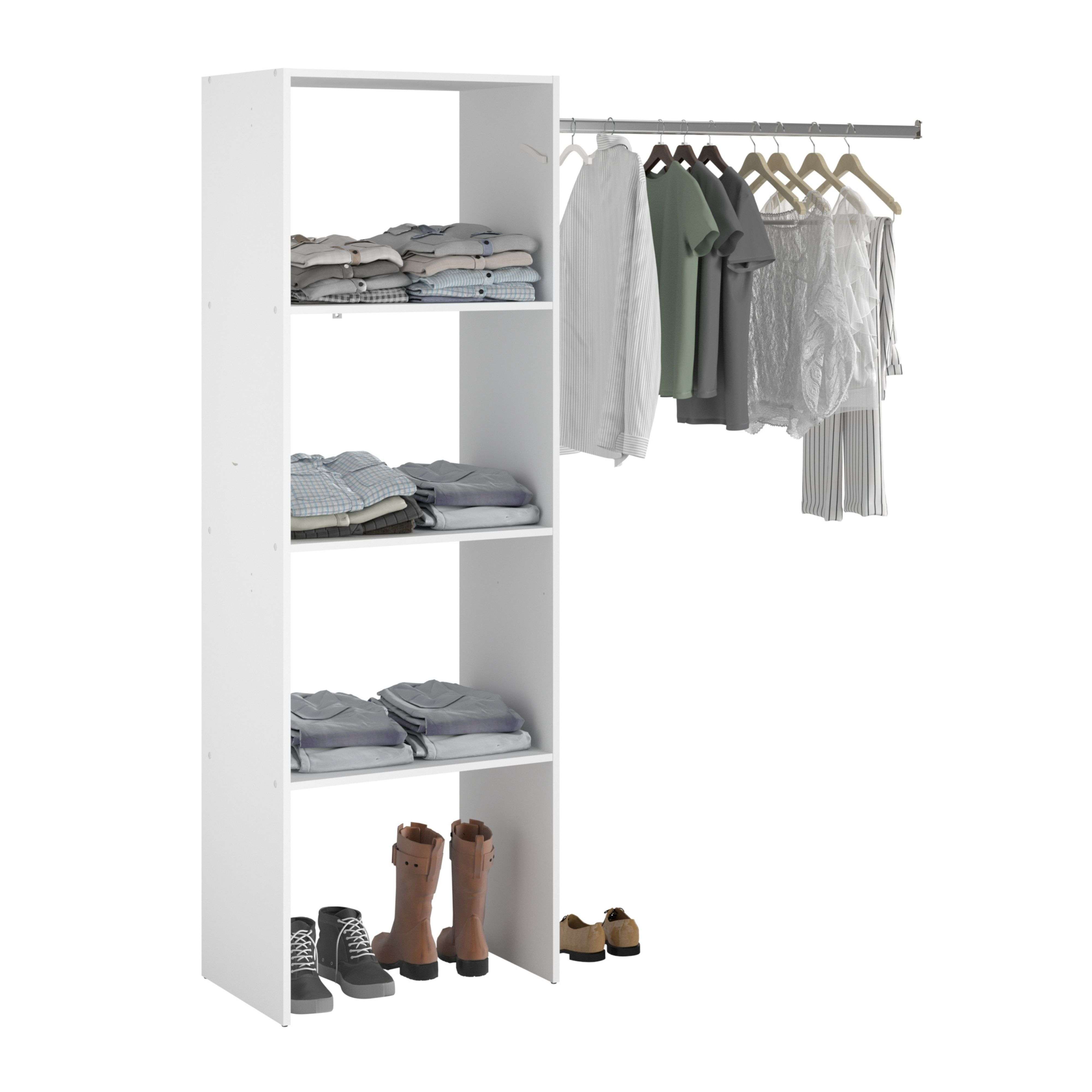 Miroytengo Vestidor Modular Abierto Custom para Dormitorio en Color Blanco Incluye Modulo B con 3 Estantes y Barra Colgadora 160x180 cm